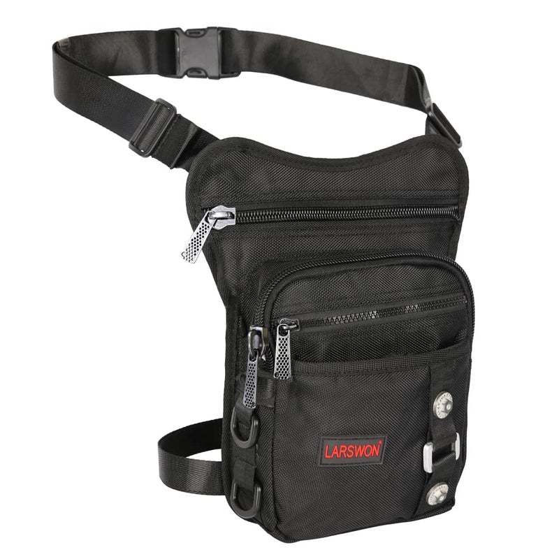 Larswon Thigh Pack, Larswon Leg Bag Thigh Pouch Bag Tactical Waist Bag Motorcycle Bag Waterproof Black - Image 1